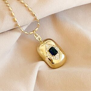 Deco sapphire pillbox locket Necklace